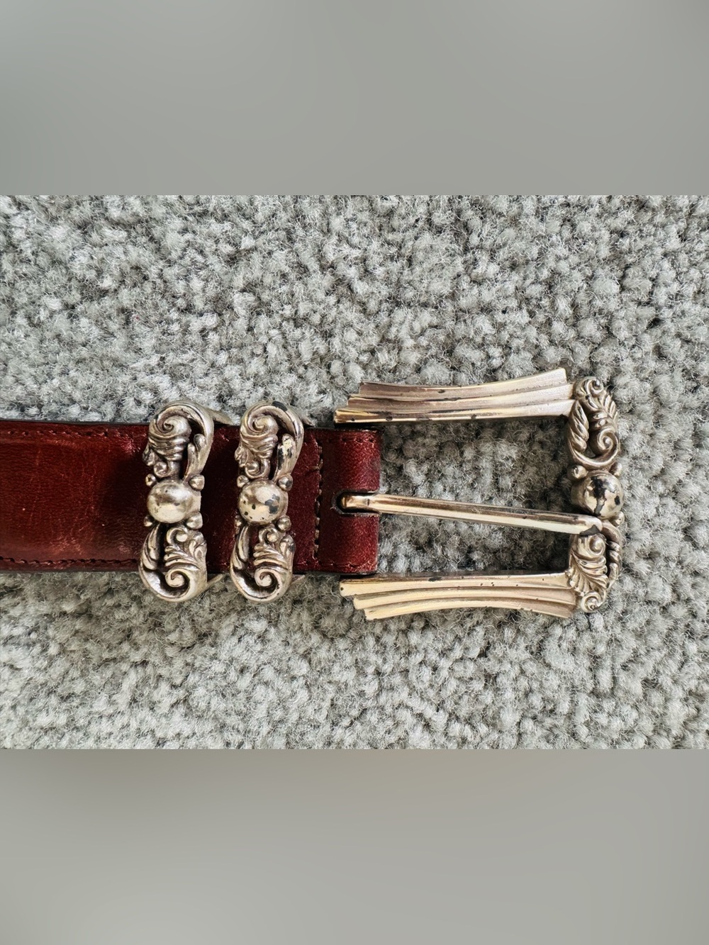 Brighton Women's Red Leather Belt with Ornate Silver-Tone Buckle Size Small
